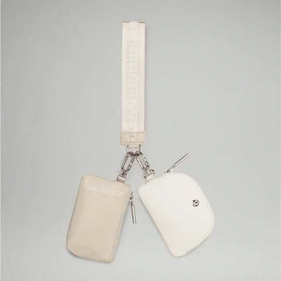 12 🆕 Lululemon Dual Pouch Wristlet Wordmark Raw Linen White Opal